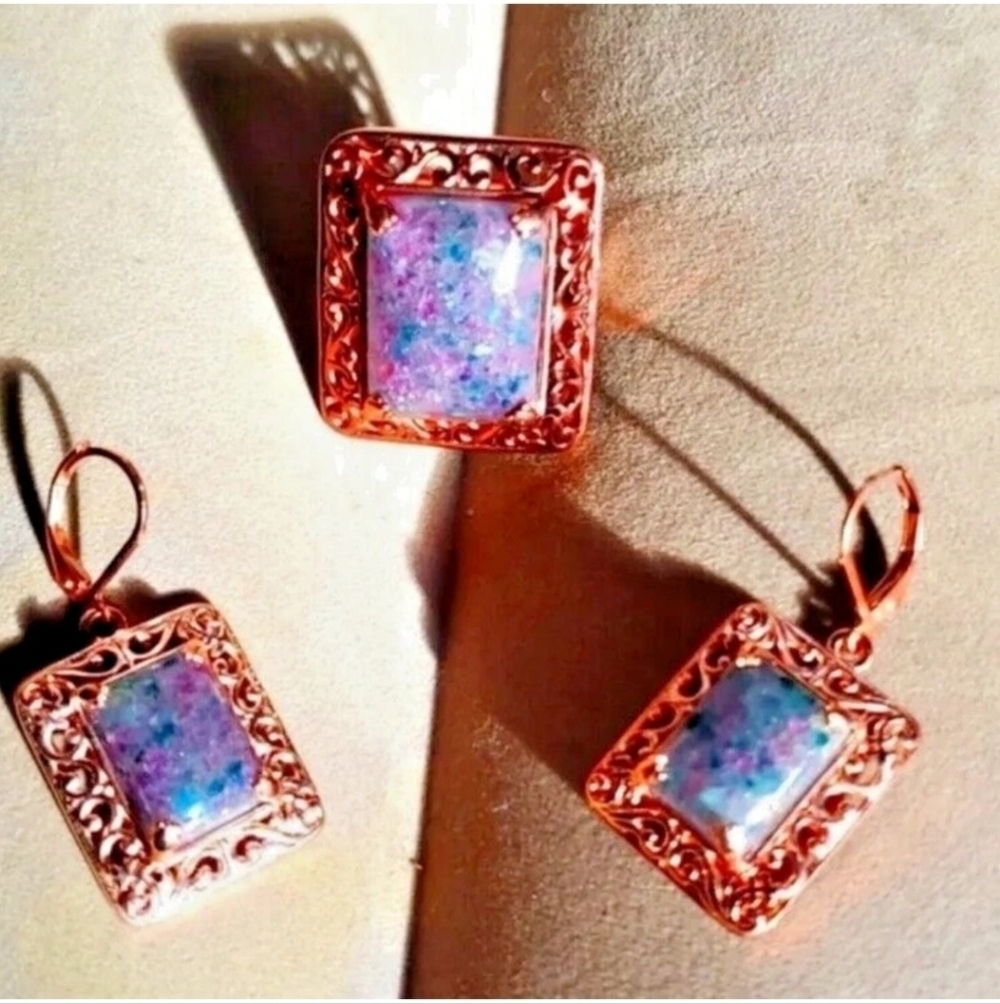 Ruby Grandidierite Vermeil Earrings Ring Set